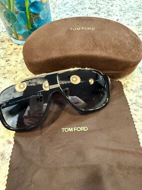 Tom Ford Black Sunglasses with Gold Accents